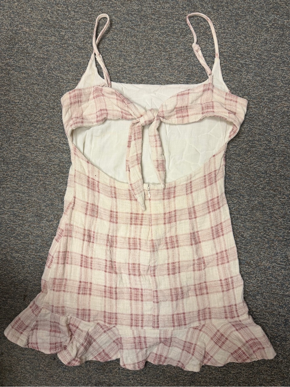 Olivaceous Plaid Mini Cotton Gauze Dress Pink Cottagecore Open Back M Ruffle Hem - Picture 8 of 11